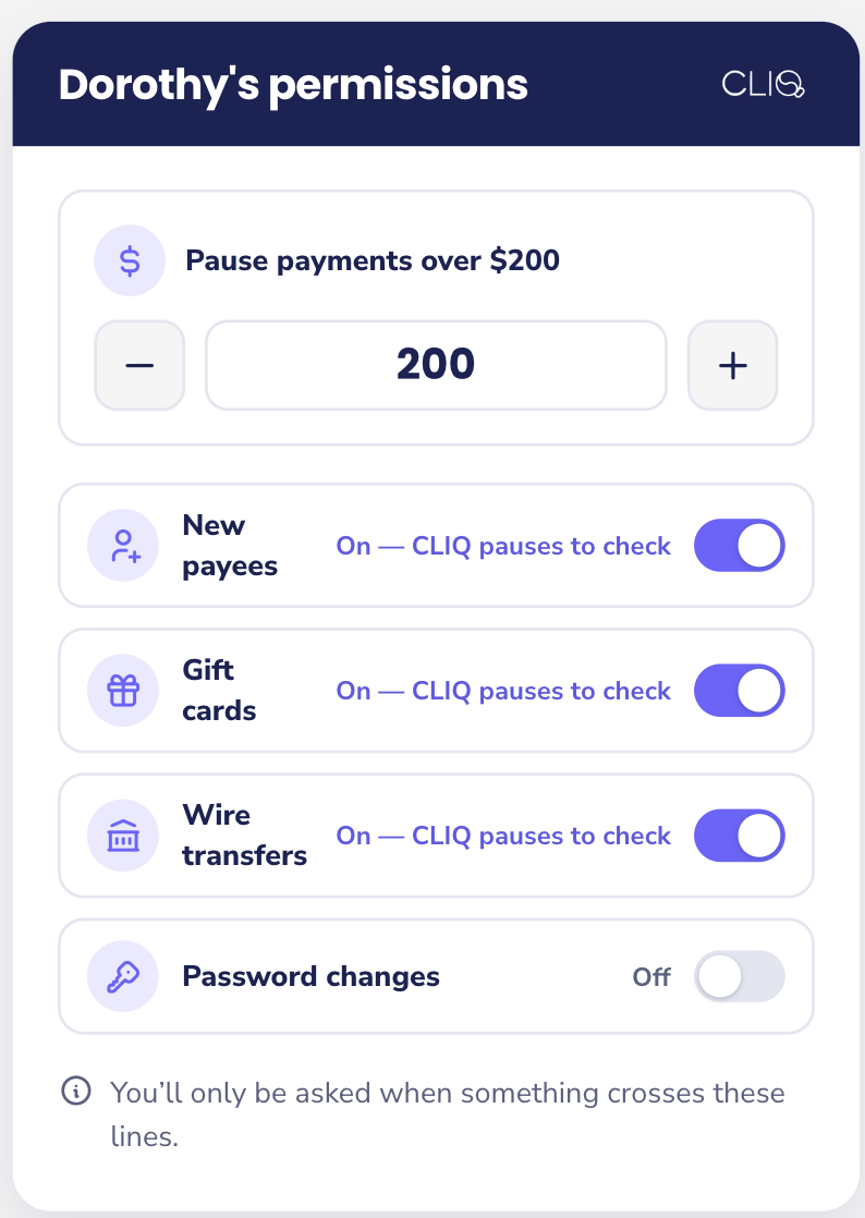 Dorothy's permissions settings